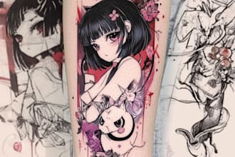 comic cartoon anime tattoo design