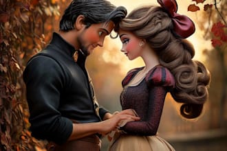 create magical couple portraits in disney or pixar style