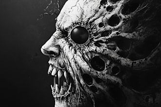 freehand draw dark art, horror and brutal illustration