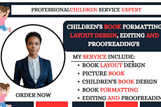 do children book formatting, layout design editing and proofreading, mosaic book