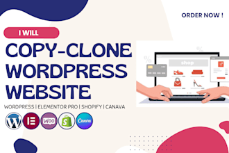 copy clone website, shopify migration, wordpress website maintenance, canva
