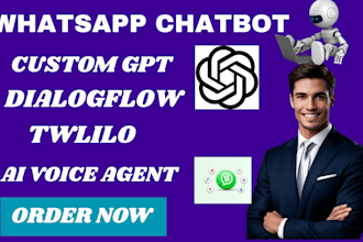 bulid custom ai assistant chatbot using gpt, twilio, dialogflow for whatsapp