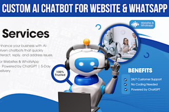 build a custom ai chatbot for website, whatsapp 3 day delivery and free support