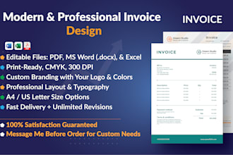 design a professional, editable and print ready invoice in PDF, word or excel