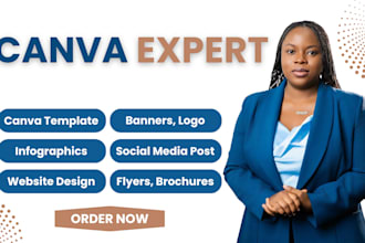 do anything based on canva template, canva flyers, canva expert, canva pro