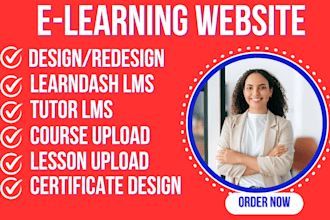 design elearning build setup online course learndash tutor lms elementor website