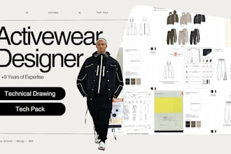 create activewear fashion sketch and tech pack