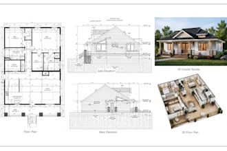do autocad 2d floor plan, city permit drawing and architectural 3d rendering