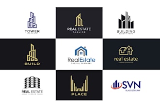 luxury real estate, home, construction company logo design