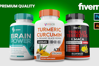 create product label design and supplement label packaging with 3d mockup