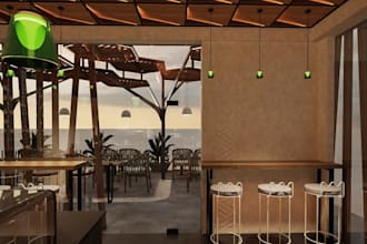 redesign starbucks coffee shop, cgi nall salon, golf bar, cafe restaurant render
