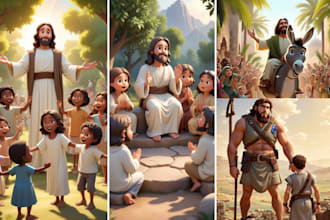 design christian children bible story illustration,  themed bible and book cover