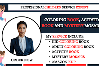 design kid and adult coloring book activity book, mystery mosaics for amazon kdp