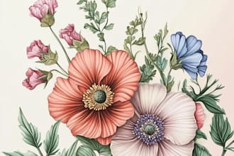 craft a beautiful botanical or floral illustration