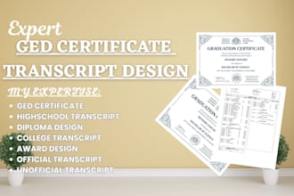 design diploma ged certificate, transcript, high school, home school transcript