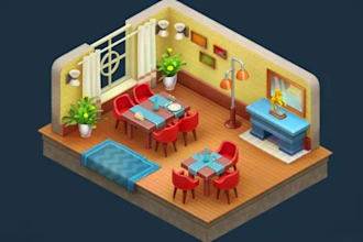 make 3d isometric model texturing and lighting illustration architecture scenery