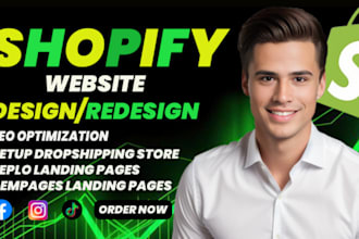 do shopify redesign, develop shopify website for dropshipping store using replo