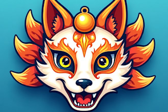 design high quality kitsune mask mascot logo with unlimited revision