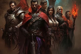 do a fantasy character oc dnd party character, game art