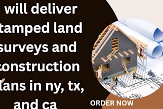 deliver stamped land surveys and construction plans in ny, tx, and ca
