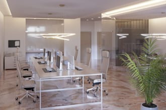 show case 3d interior  office design, commercial space and coworking open space,