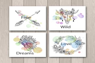 design a feminine boho chic logo for your brand with watercolor style