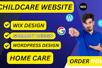design home care childcare website, daycare wordpress wix website  landing page