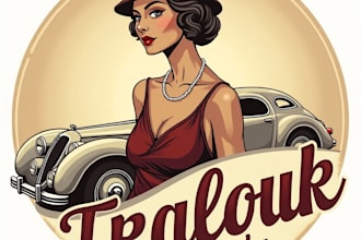 design high quality vintage lady car print logo with unlimited revision