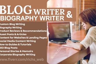 write professional seo blog bio article biography content  brand story writer