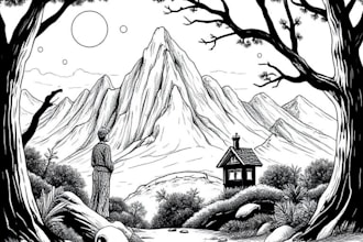 create black and white line art illustration