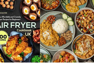 write design cookbook recipe, vegan food menu, air fryer vegetarian dessert diet