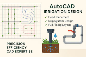 do head placement, drip sprinkler, irrigation plan, piping layout in autocad