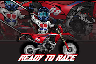 draw your motocross or dirtbike as a cool custom cartoon illustration