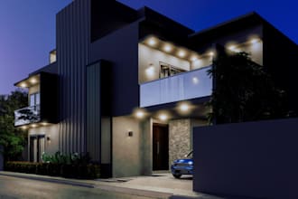 revamp 3d luxury villa,exterior car park,house renovate,front elevation, blender