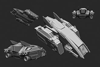 create 3d hard surface model, spaceship model, amour model for game