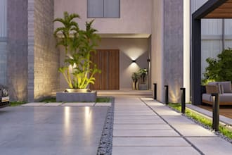 do landscape backyard garden design, render outdoor garden, pool, patio pergola