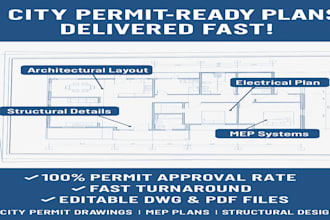 create architectural structure  mep hvac electrical plans for city permit