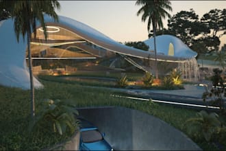 luxurious organic beach villa house, pool, simulator space, courtyard, guestroom