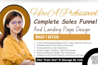 design landing page, sales funnel, systeme io, clickfunnels, gohighlevel, kartra