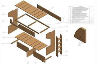 do a 3d woodworking 3d model 3d build of furniture and technical drawing