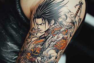 make custom anime tattoo design for arm, sleeve or back
