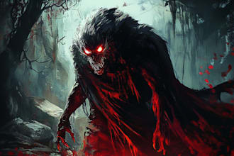 draw realistic fantasy horror character and concept art