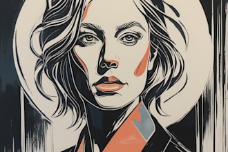 create a portrait print linocut style digital art