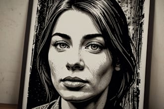 create a portrait print linocut style digital art
