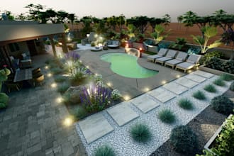 do hardscape, pool, deck, patio, outdoor kitchen, and exterior designs