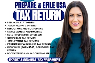 prepare US tax returns, minimize your tax fillings personal and business tax CPA