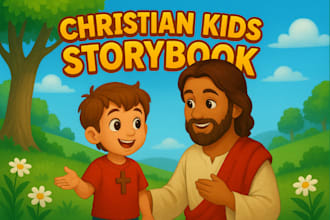 design 3d children book illustration, christian kids story book cover