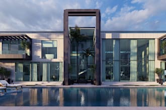 buildup luxury hotel interior,exterior cgi,3d swimming pool,luxury resort render