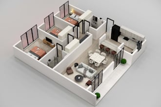 create isometric 3d floor plan for real estate and airbnb