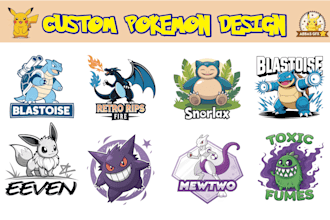 design custom pokemon, fakemon, tcg trainer card, banner, and league team logo